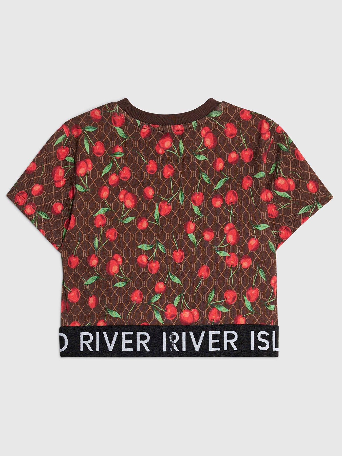 Image 2 of 4 of River Island Older Girls Monogram Cherry Top - Brown