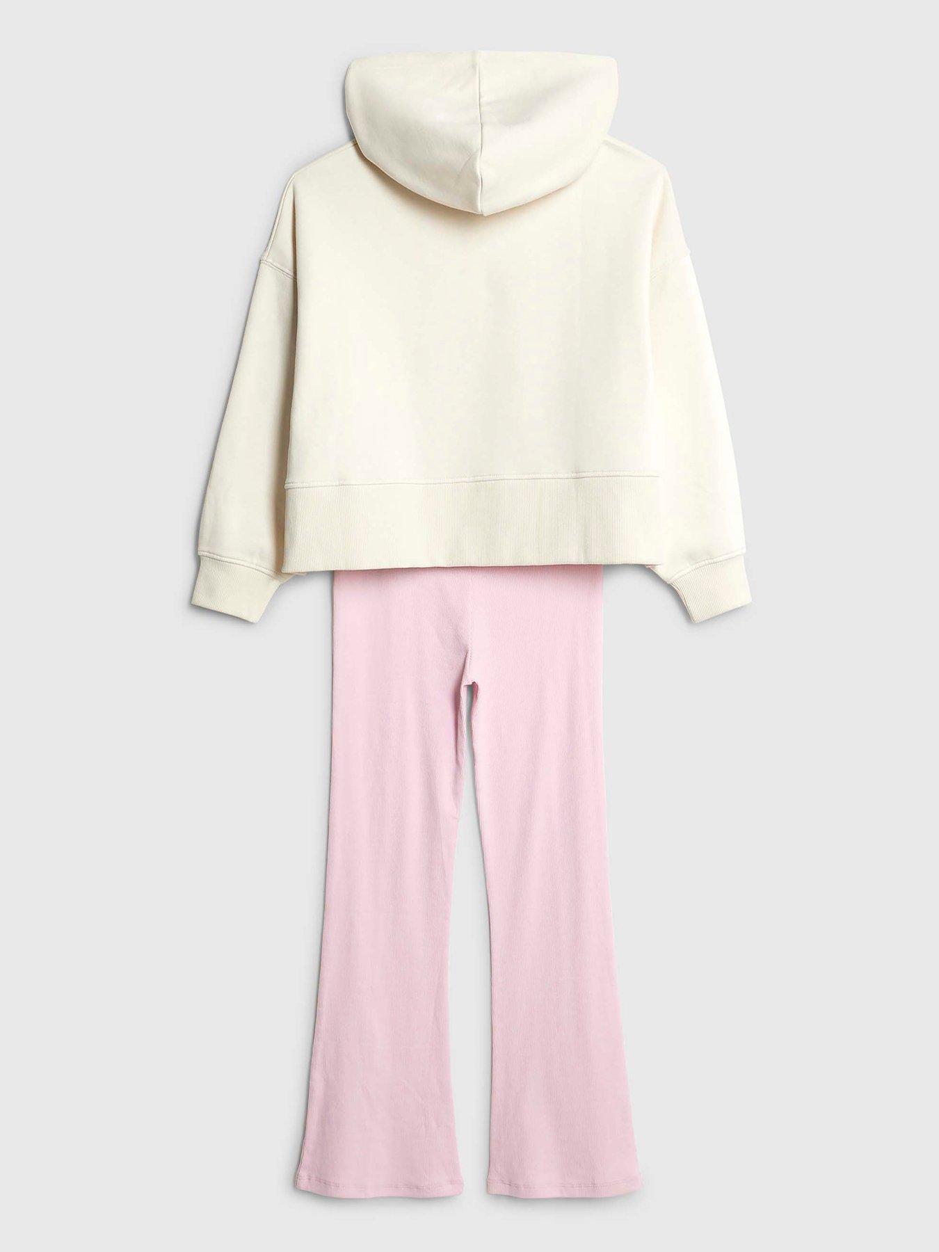 back image of river-island-older-girls-croissant-graphic-bow-hoodie-set-pinkgrey