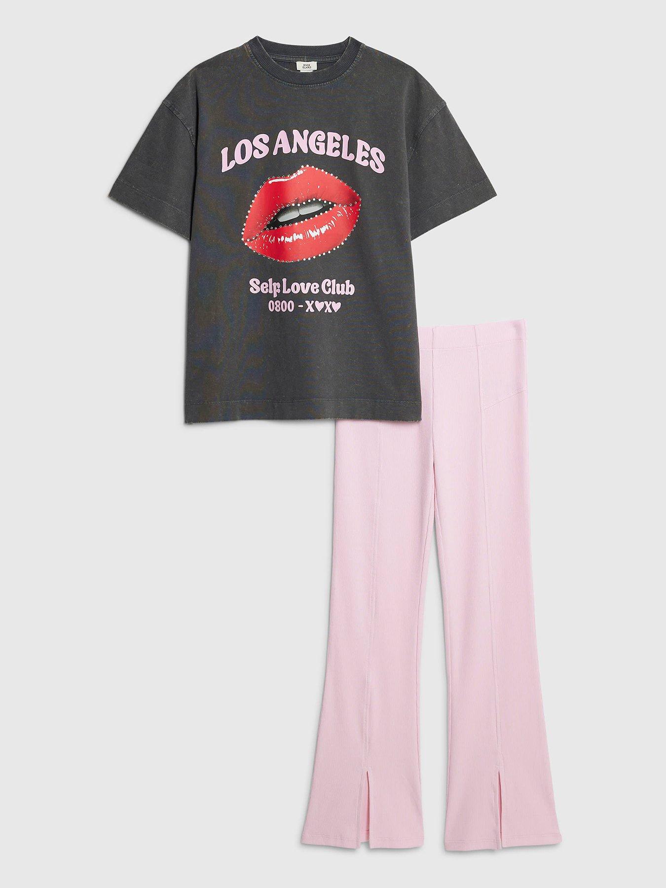 River Island Older Girls Los Angeles T-Shirt Set - Grey