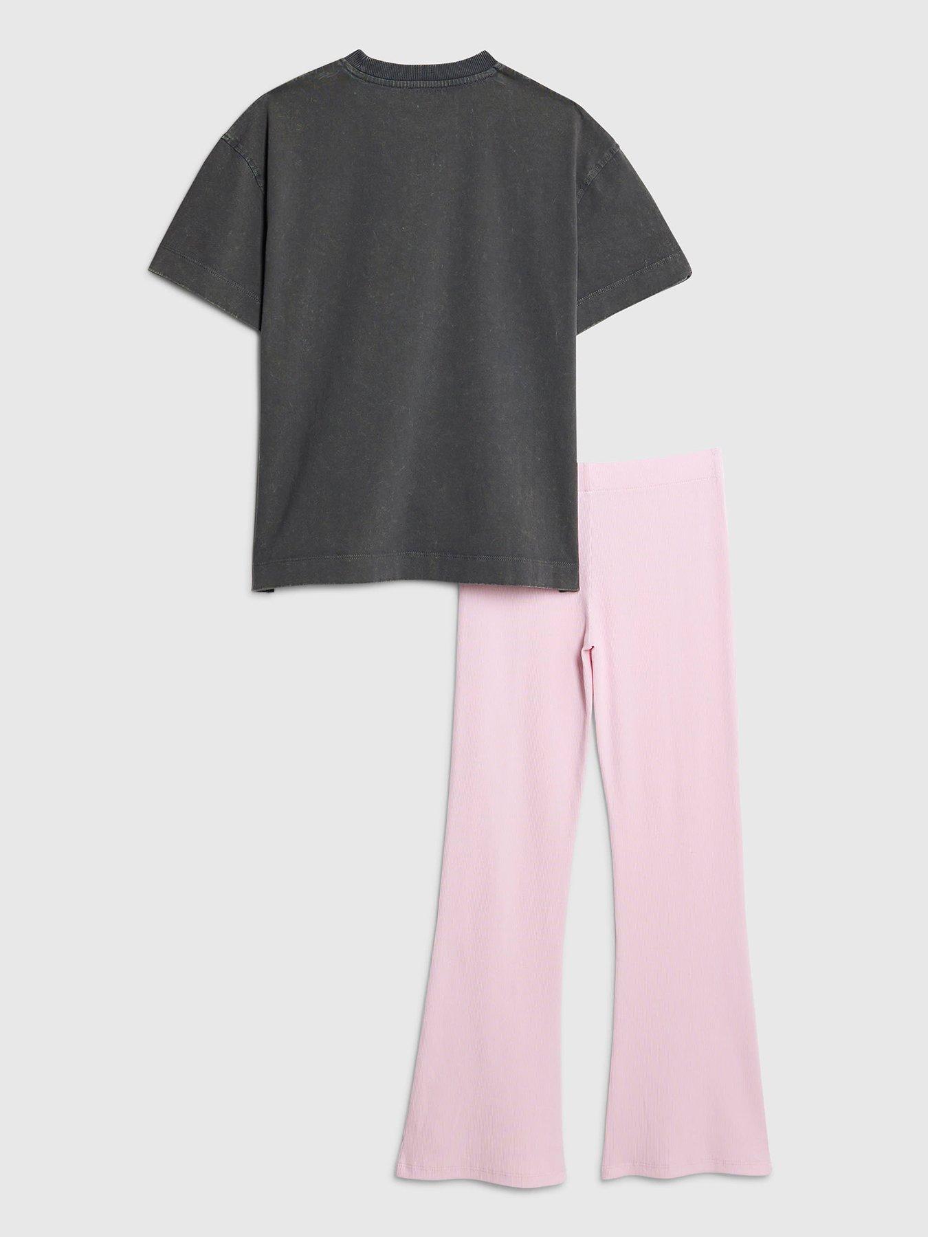 back image of river-island-older-girls-los-angeles-t-shirt-set-grey