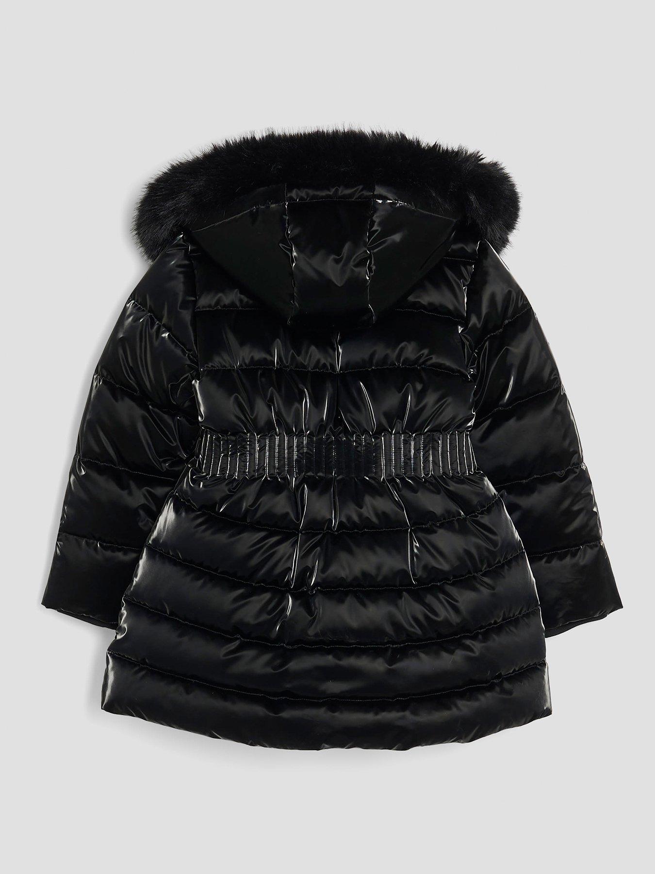 River Island Older Girls High Shine Padded Coat Set Black