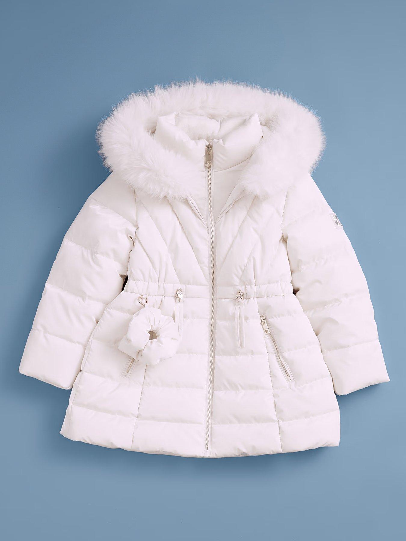 undefined Older Girls Fur Hood Padded Coat - Cream