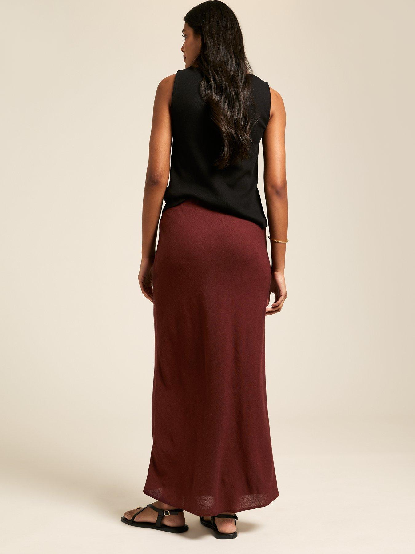 stillFront image of new-look-dark-brown-linen-blend-bias-cut-midi-skirt