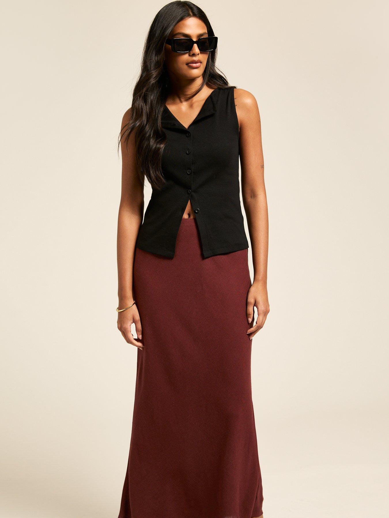 image of new-look-dark-brown-linen-blend-bias-cut-midi-skirt
