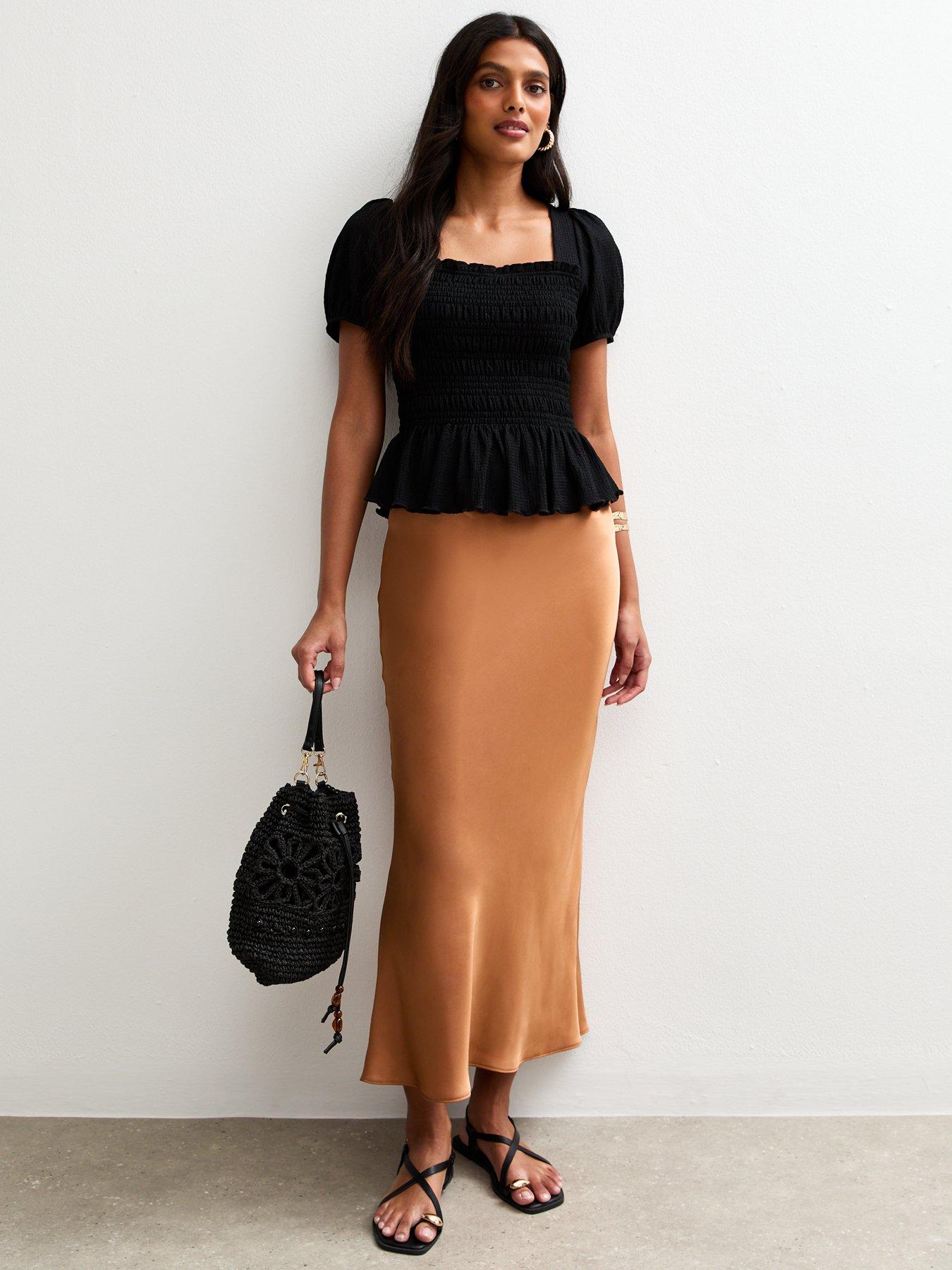 undefined Jasmine Satin Bias Midi Skirt - Orange