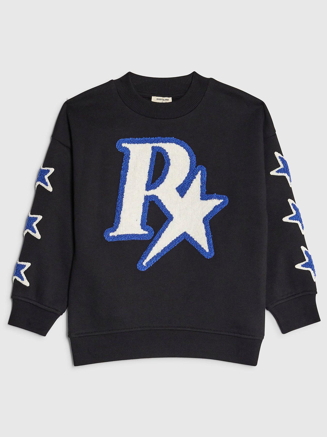 River Island Mini Mini Boys Black R Star Applique Sweatshirt - Black