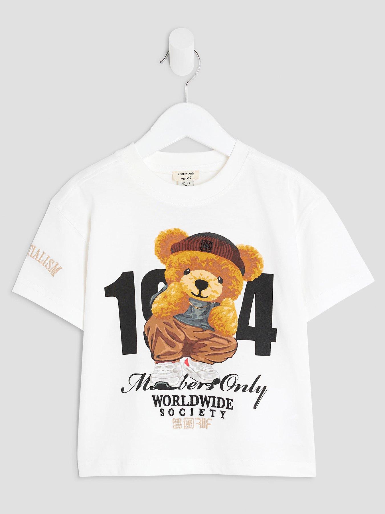 Image 1 of 4 of River Island Mini Boys Varsity Bear T-Shirt - White