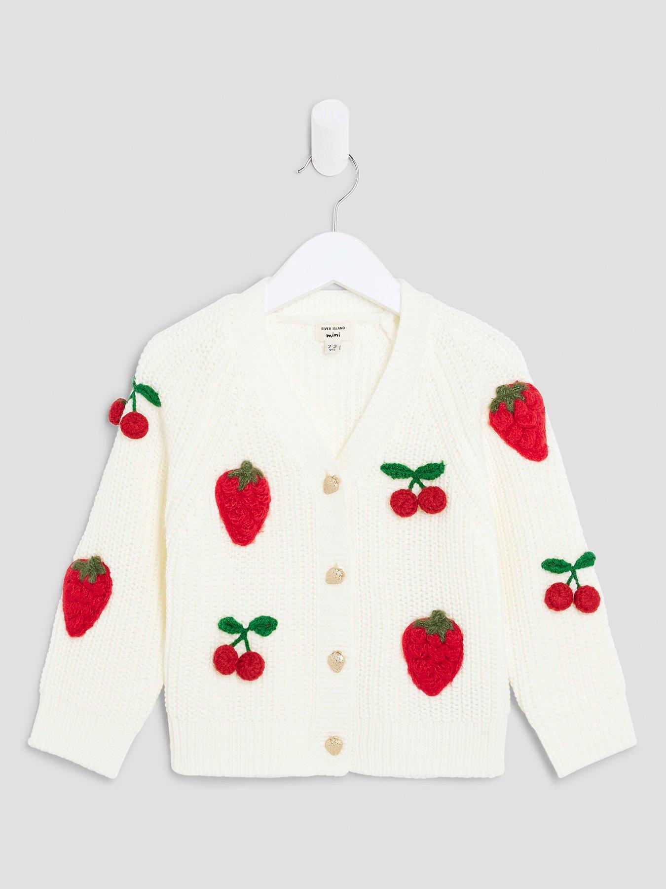 undefined Girls Knitted 3D Fruit Cardigan - Cream