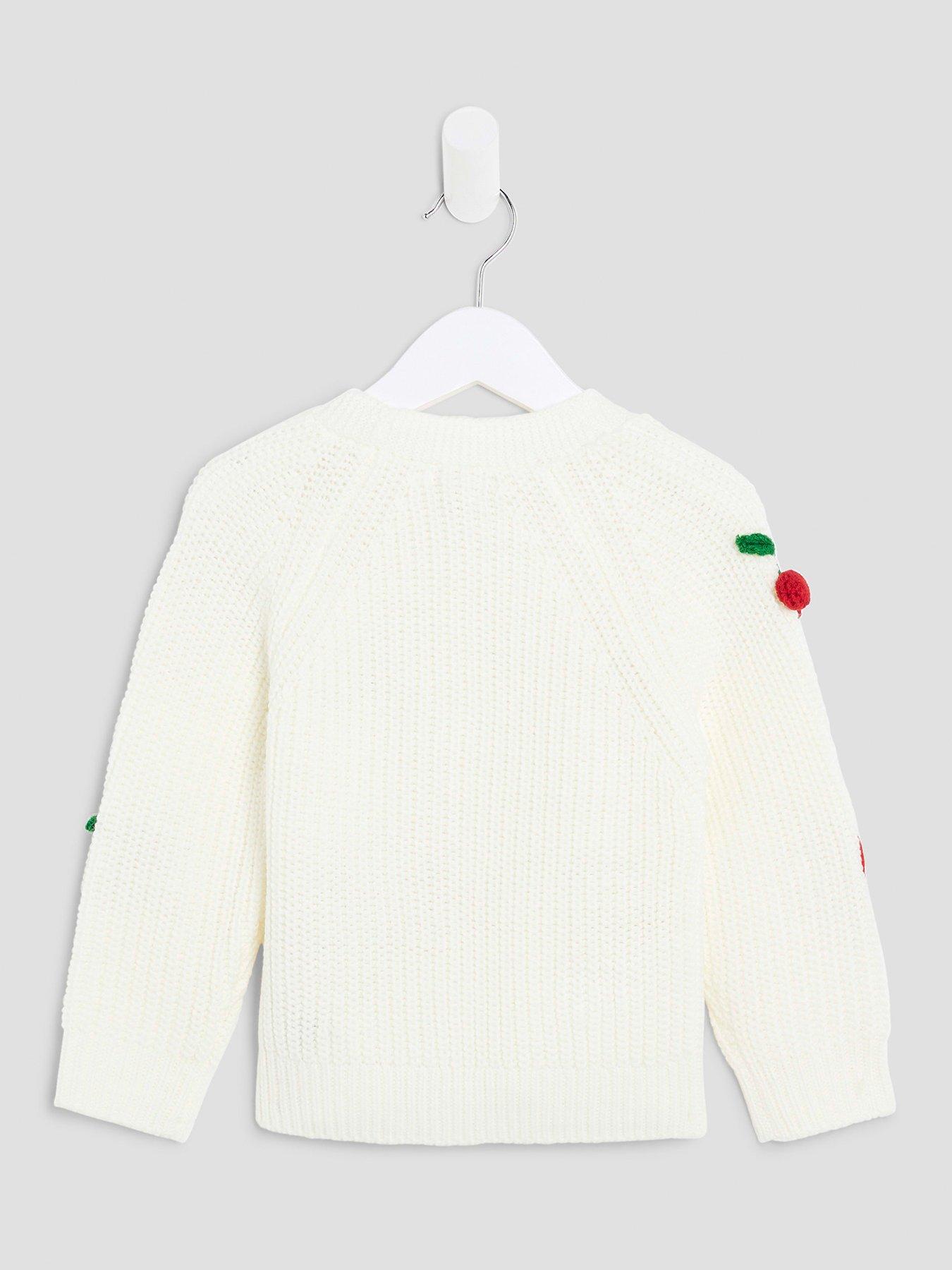 Image 2 of 4 of River Island Mini Girls Knitted 3D Fruit Cardigan - Cream