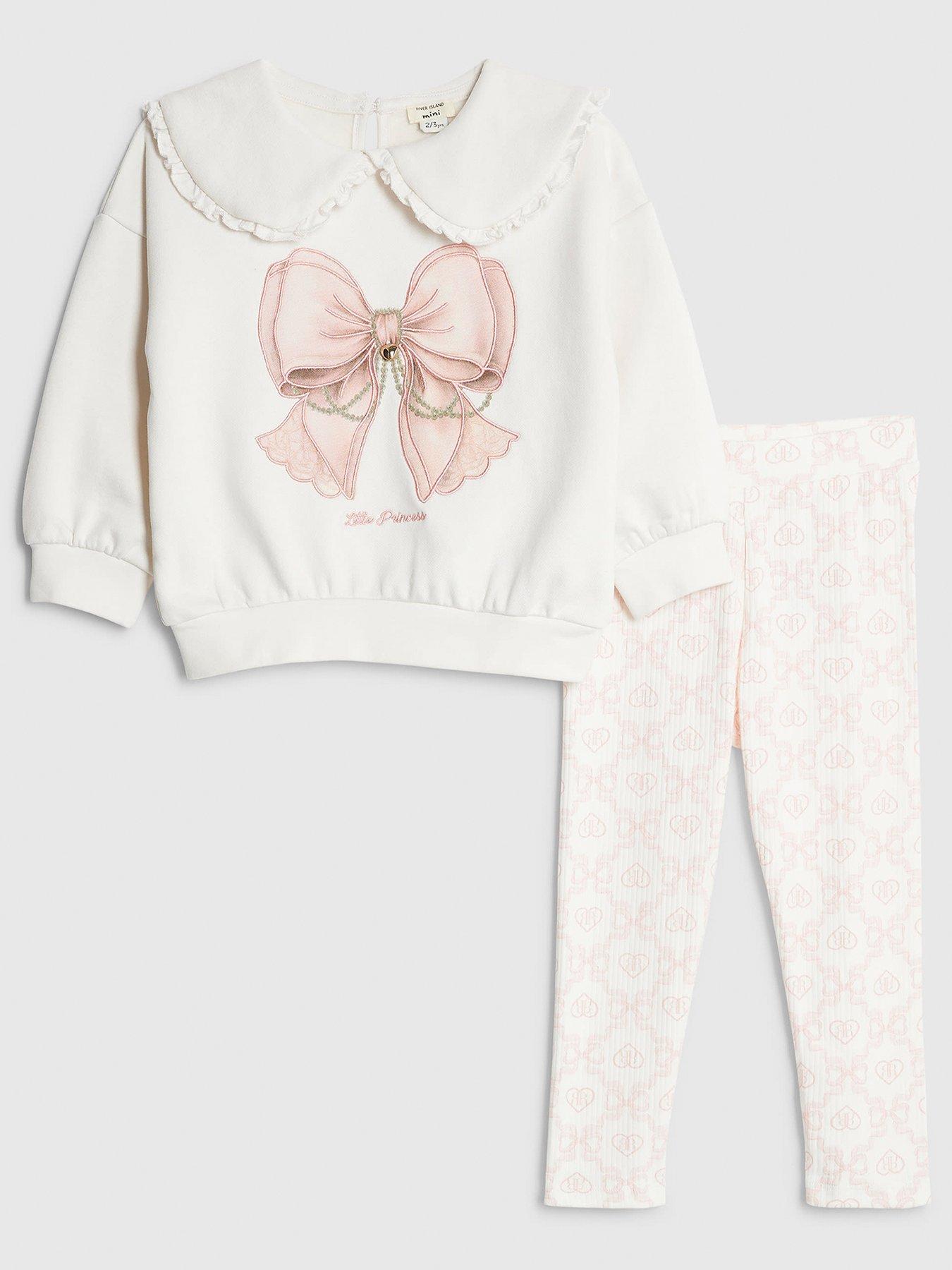River Island Mini Girls Collared Bow Legging Set - Cream
