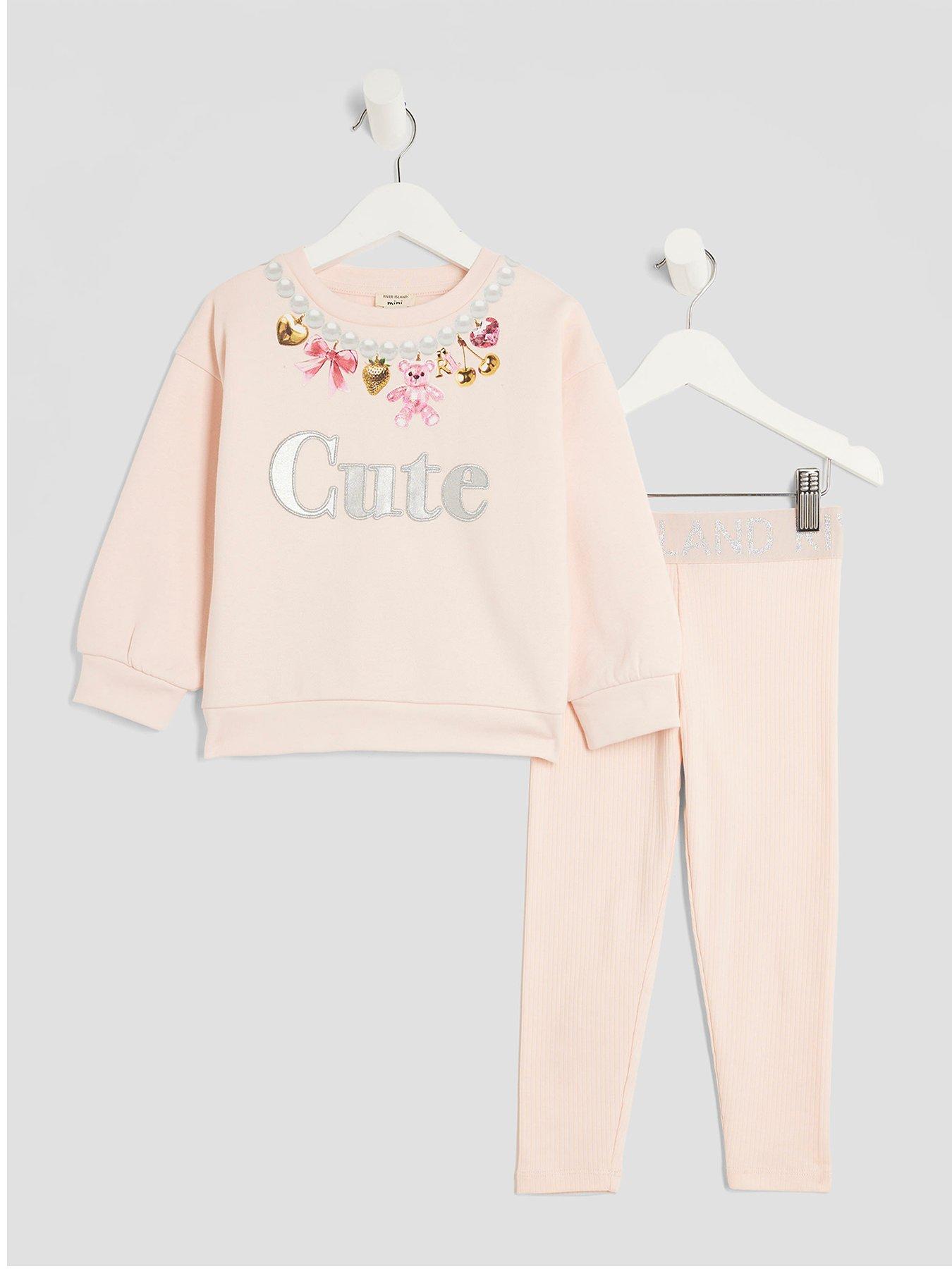 River Island Mini Girls Cute Necklace Sweatshirt Set - Pink