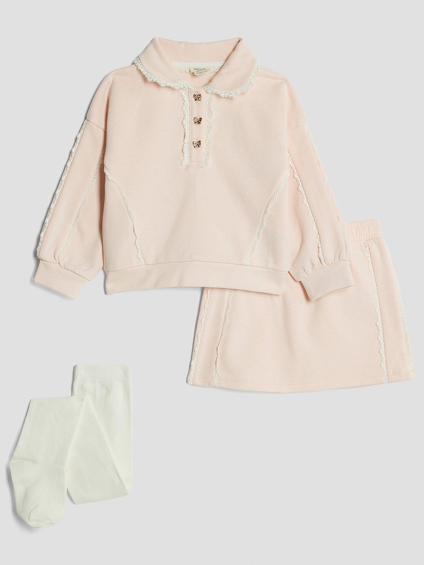  image of river-island-mini-girls-lace-collar-sweatshirt-set-with-tights-light-pink