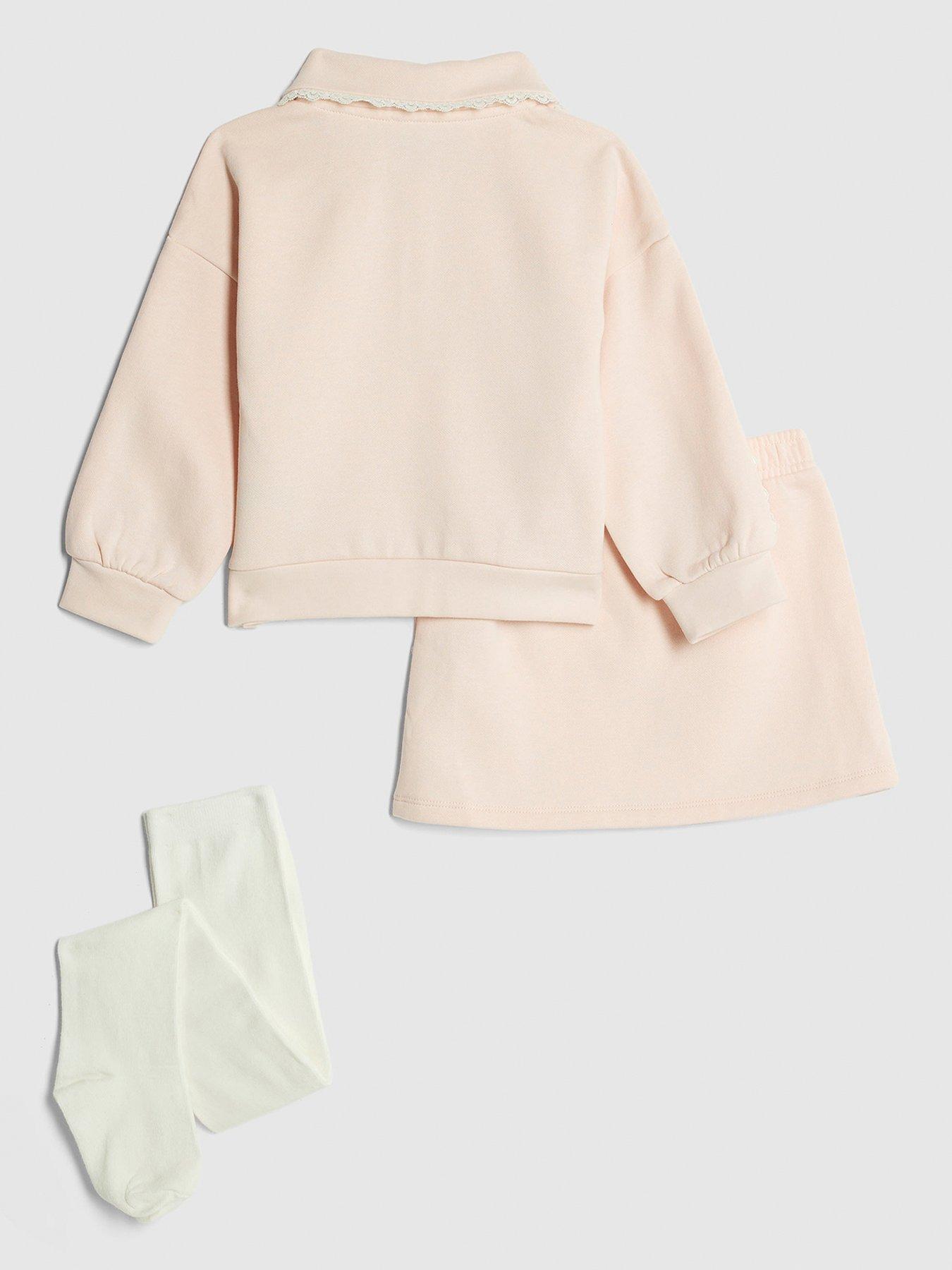 Image 2 of 4 of River Island Mini Mini Girls Lace Collar Sweatshirt Set With Tights - Light Pink