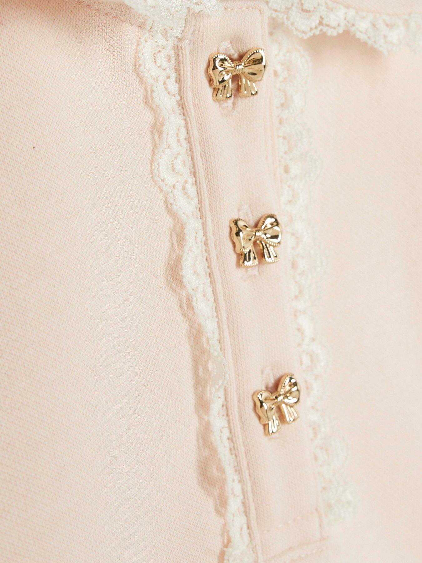 Image 3 of 4 of River Island Mini Mini Girls Lace Collar Sweatshirt Set With Tights - Light Pink