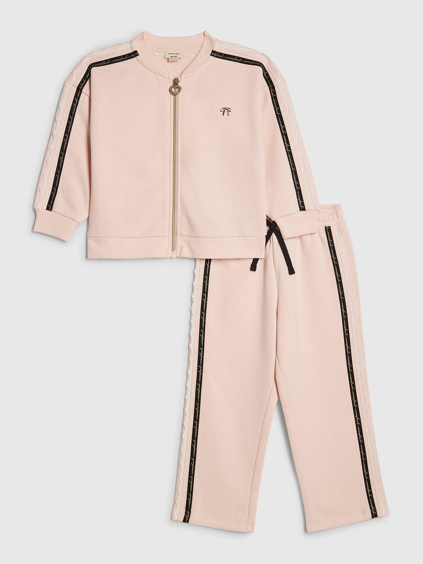 River Island Mini Girls Lace Zip Through Jogger Set - Pink