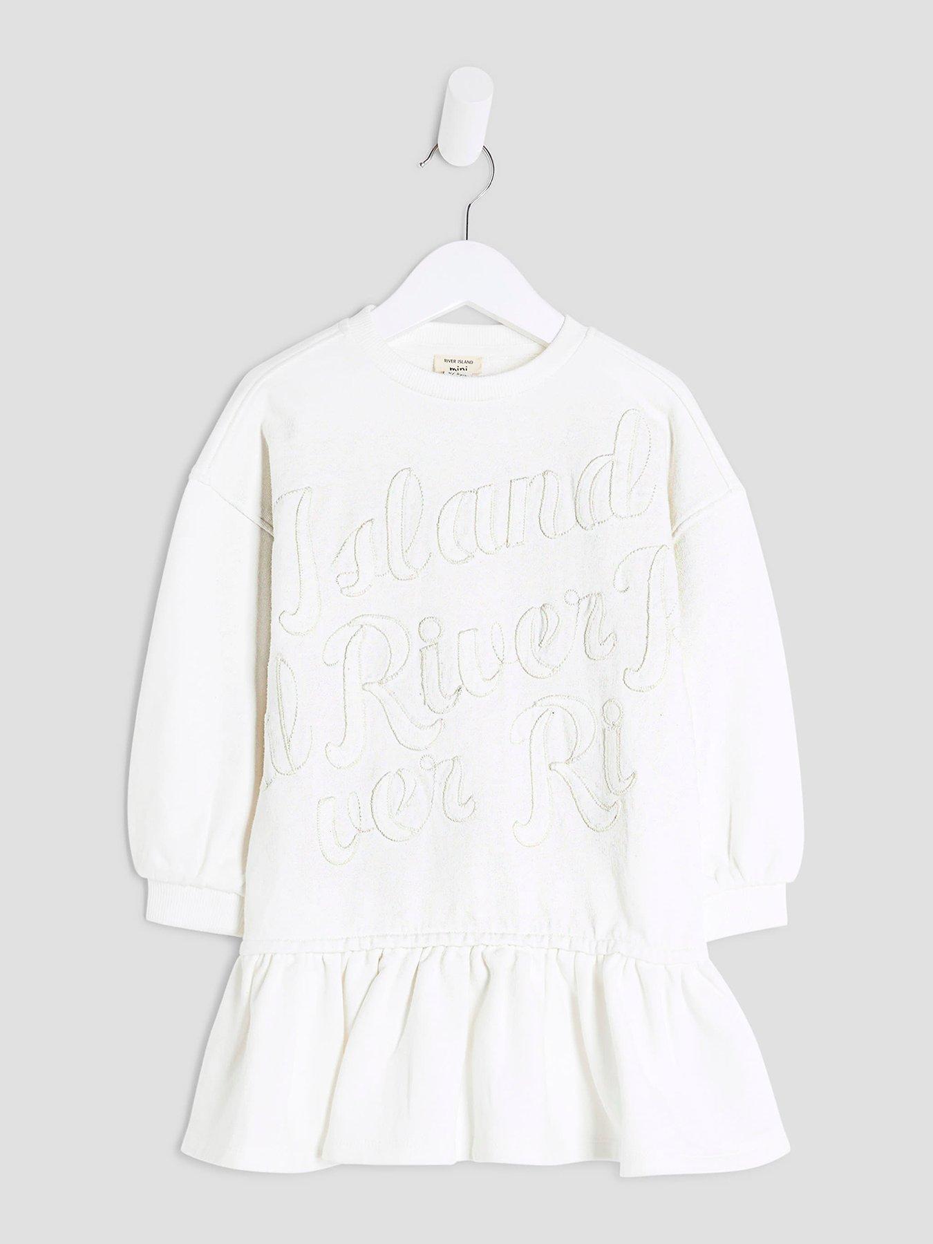 Image 1 of 4 of River Island Mini Girls 2 In 1 Sweatshirt Dress - Cream