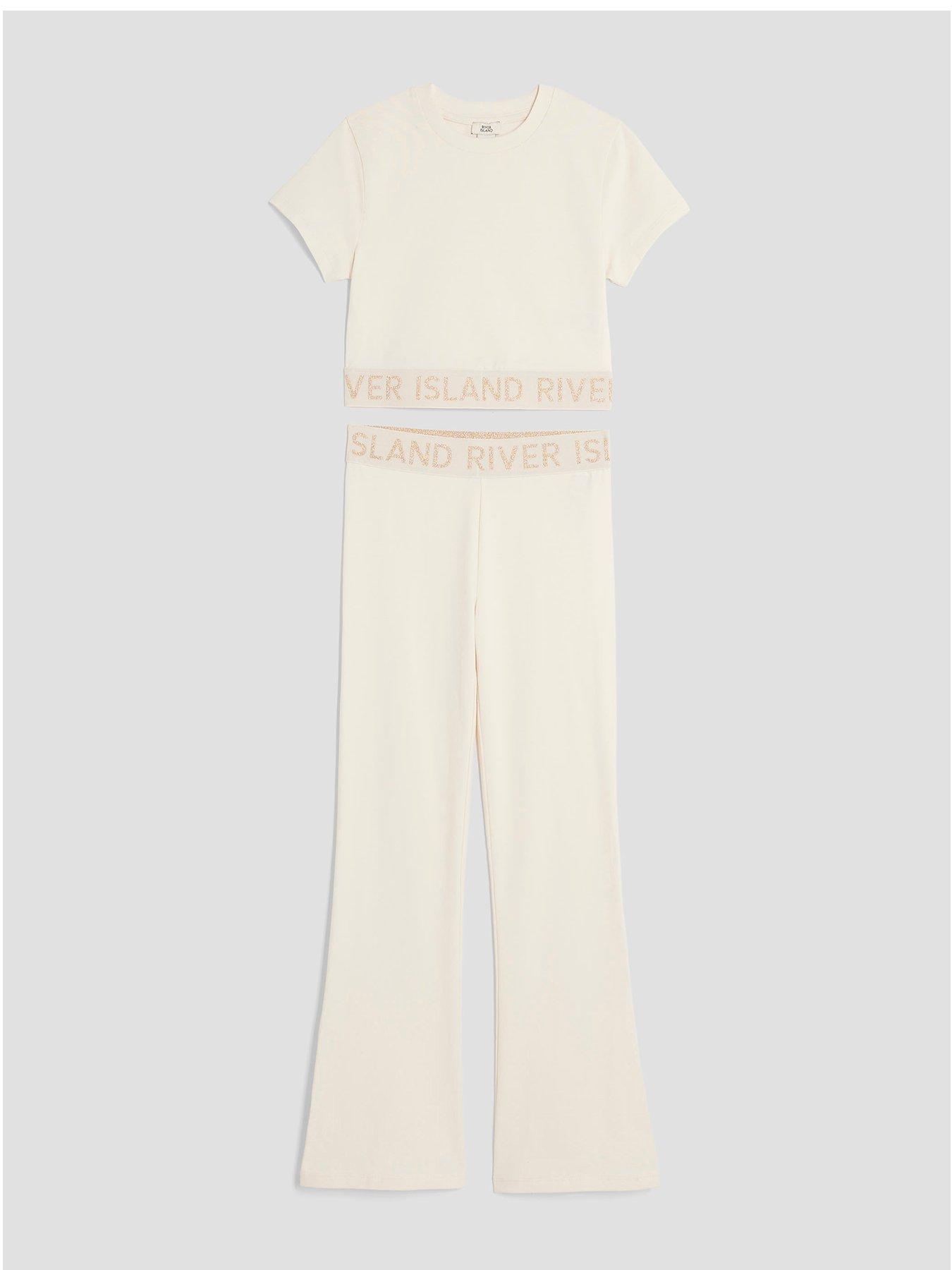 front image of river-island-older-girls-glitter-waistband-set-cream