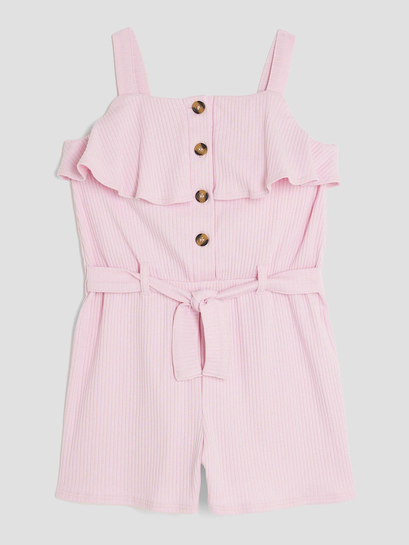 River Island Older Girls Ribbed Belted Playsuit - Pink