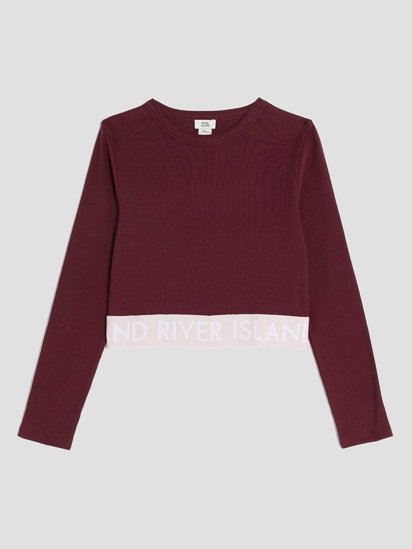 undefined Older Girls Ribbed River Island Long Sleeve Top - Red