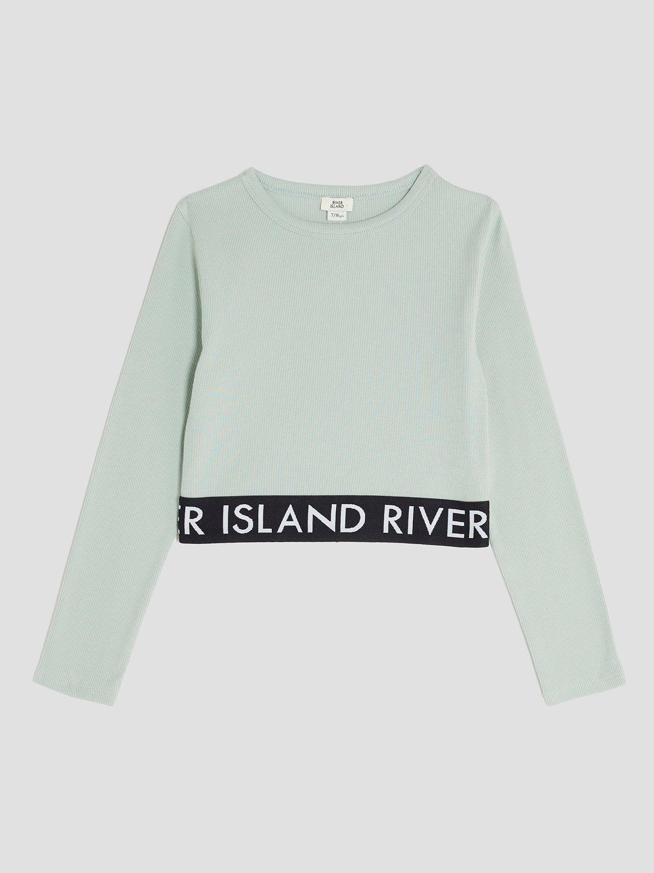 Image 1 of 3 of River Island Older Girls Ribbed Long Sleeve Top - Green