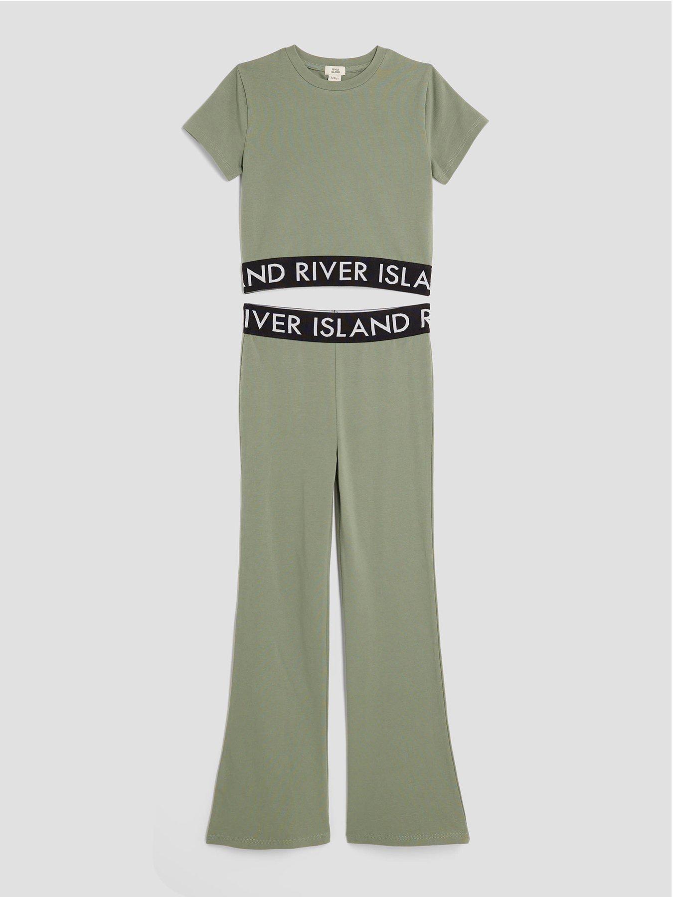 River Island Older Girls Waistband Kickflare Set - Green Khaki