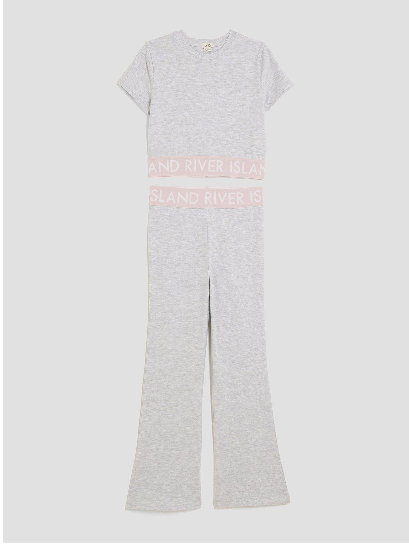  image of river-island-older-girls-waistband-kickflare-set-grey