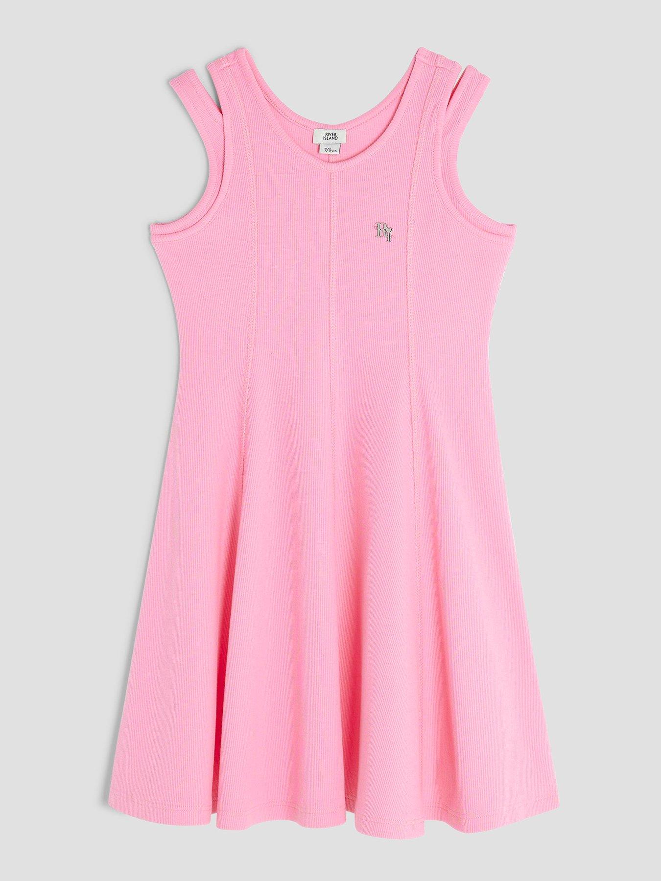 undefined Older Girls Double Strapped Skater Dress  - Pink