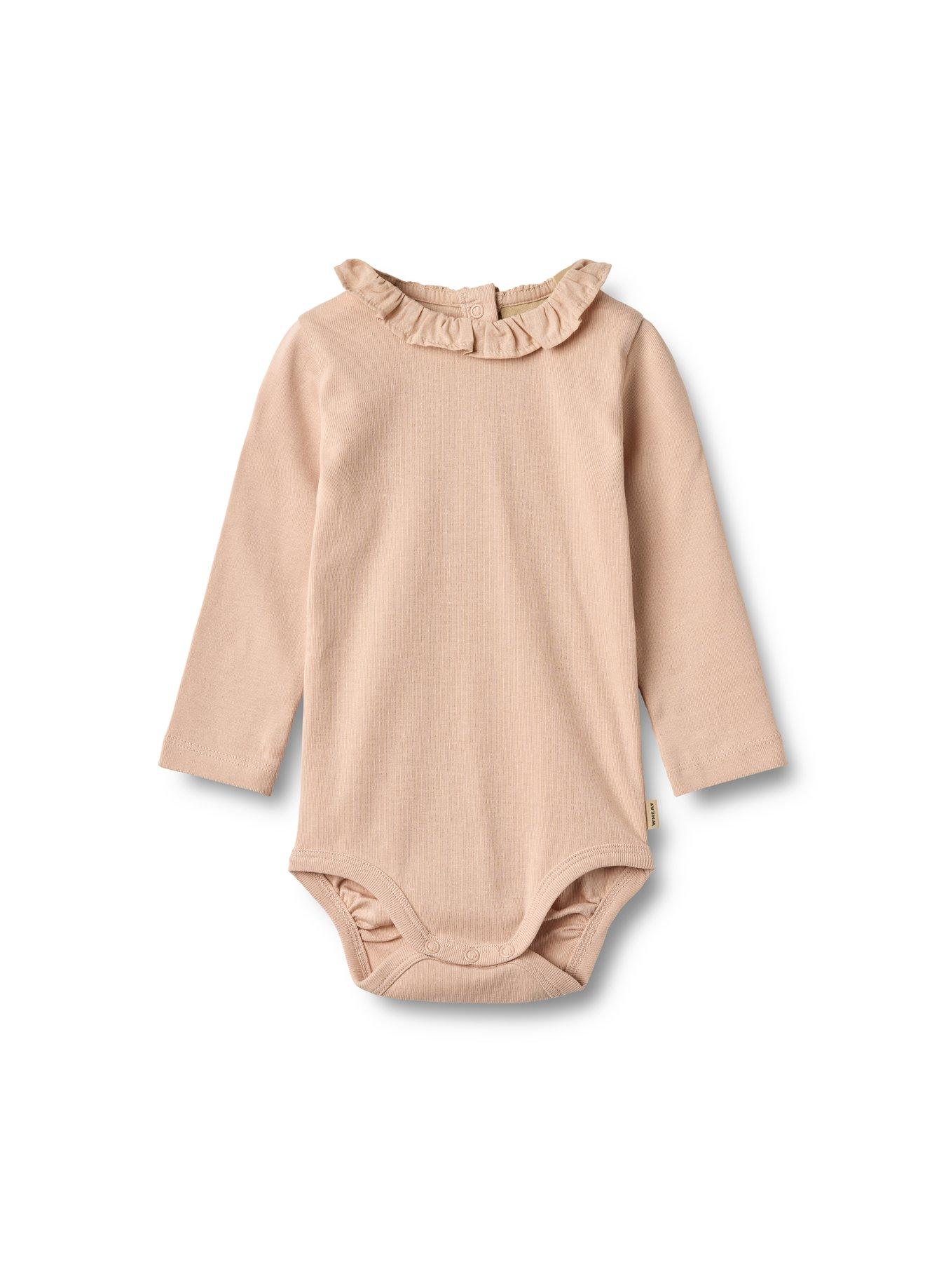 Image 1 of 2 of Wheat Baby Girls Ena Frill Collar Long Sleeve Bodysuit - Pink