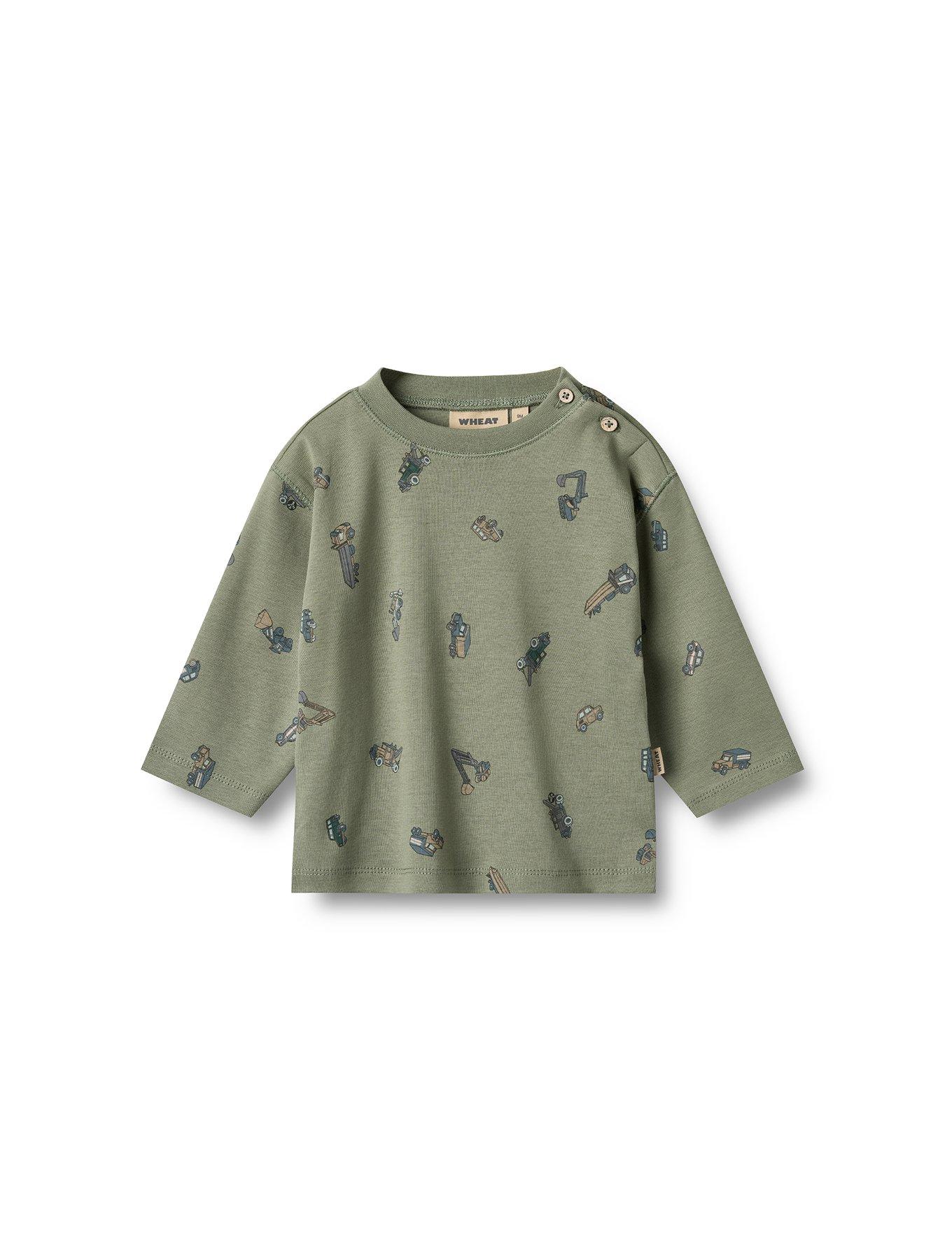 front image of wheat-baby-boys-long-sleeve-malthe-t-shirt-khaki