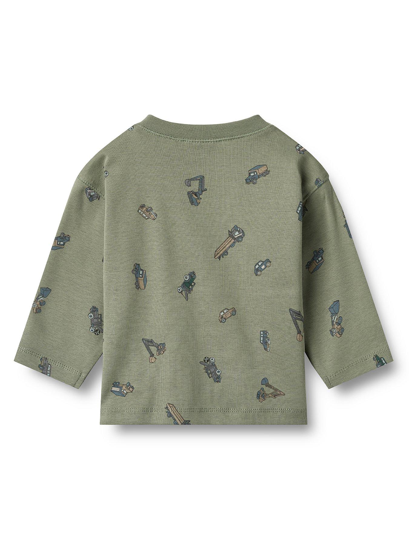 back image of wheat-baby-boys-long-sleeve-malthe-t-shirt-khaki