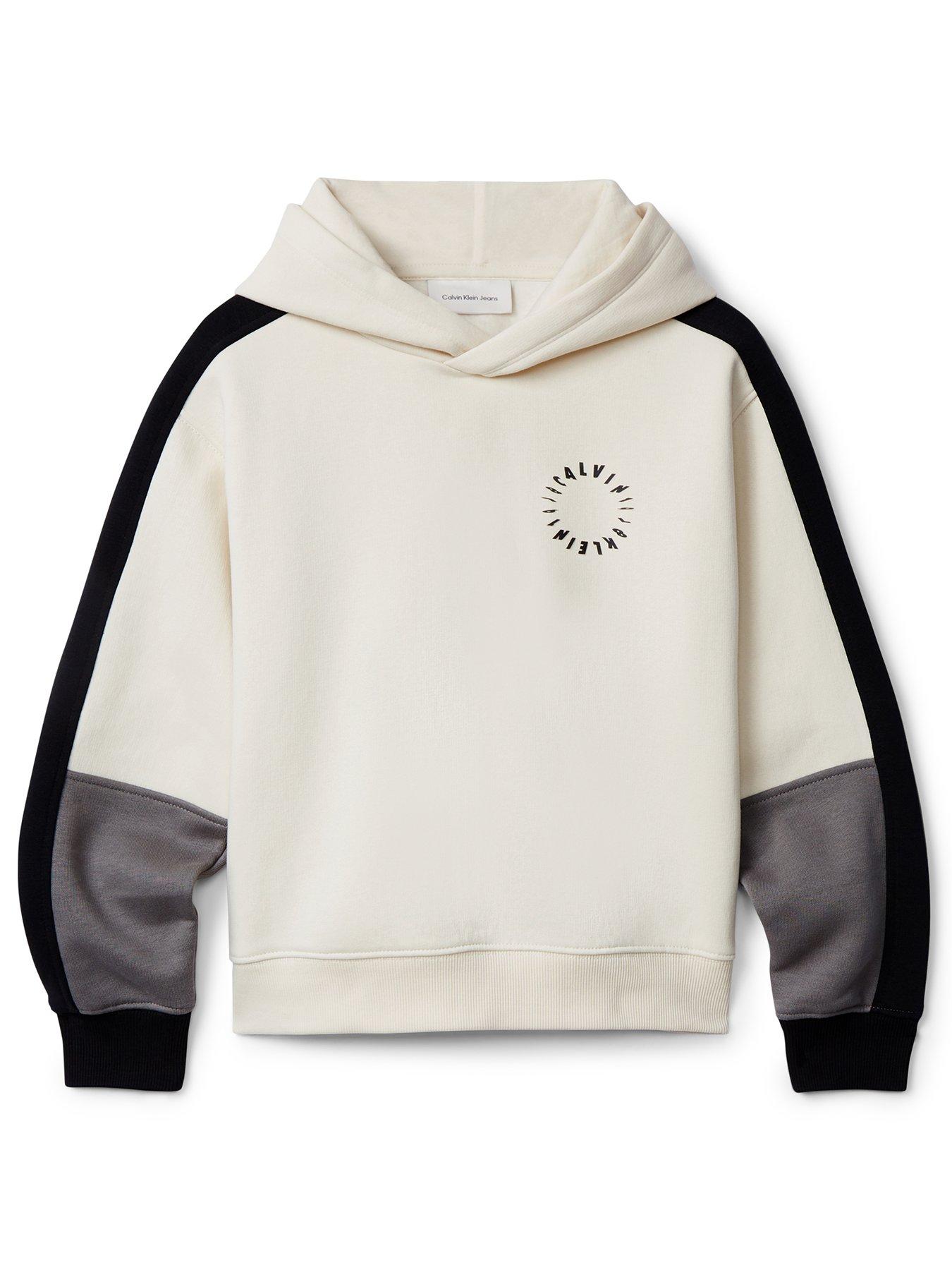 undefined Boys Brushed Fleece Colour Block Hoodie - Whitecap Gray - Beige