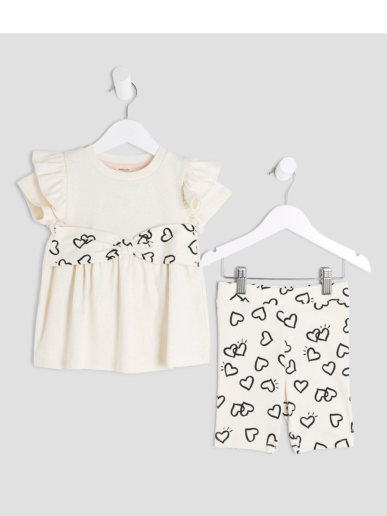undefined Older Girls Heart Bow Rib Set  - Cream