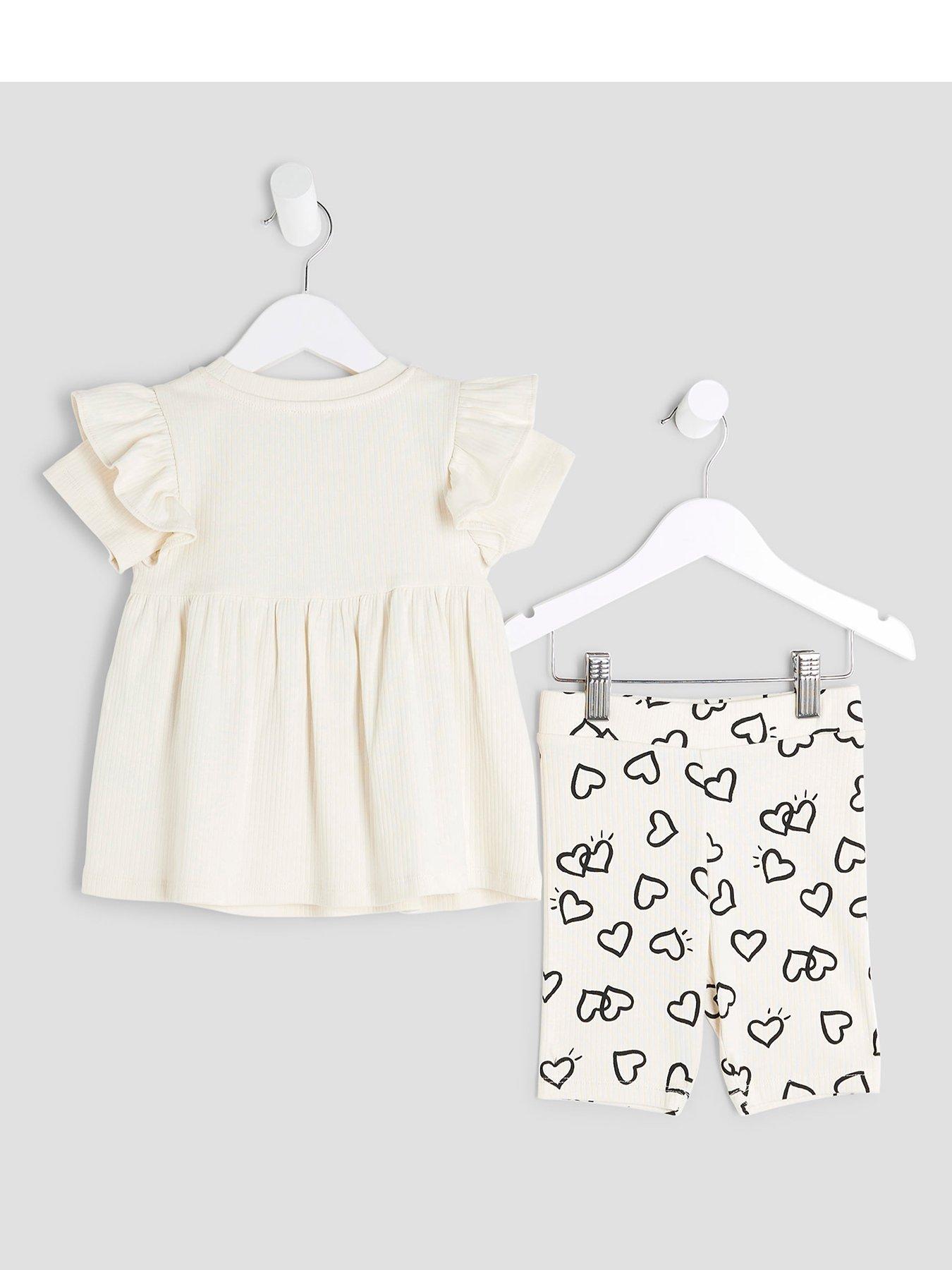 River Island Mini Older Girls Heart Bow Rib Set - Cream | Littlewoods
