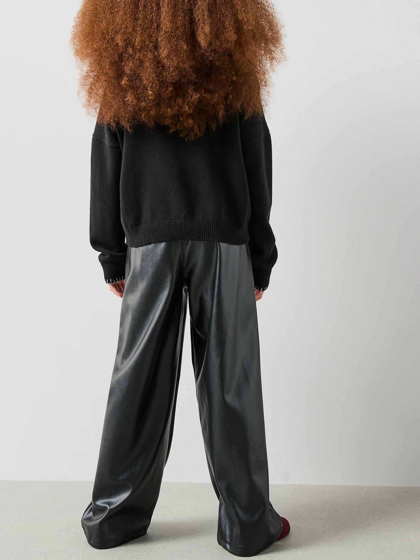 stillFront image of the-very-collection-girls-bow-knit-outfit-with-pu-pants-black