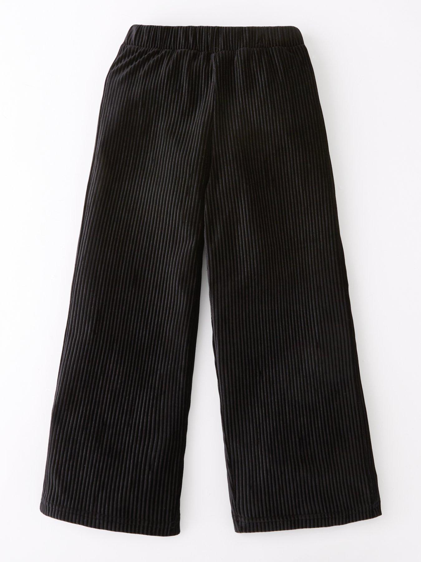 undefined Girls Velvet Plisse Trouser - Black