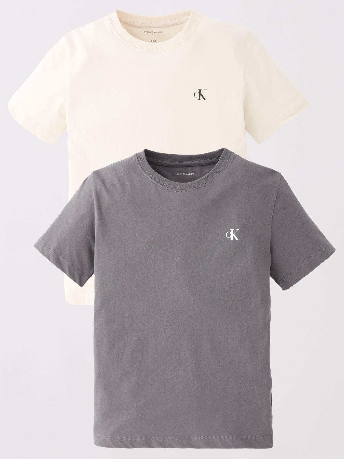 Calvin Klein Jeans Boys 2 Pack Monogram Short Sleeve T-Shirts - Granite Grey/Whitecap Grey