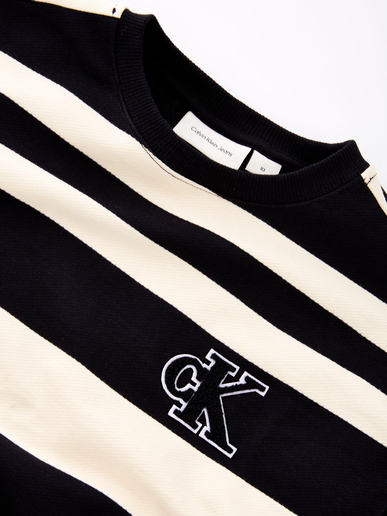  image of calvin-klein-jeans-boys-striped-modern-crew-neck-sweatshirt-blackwhitecap-grey