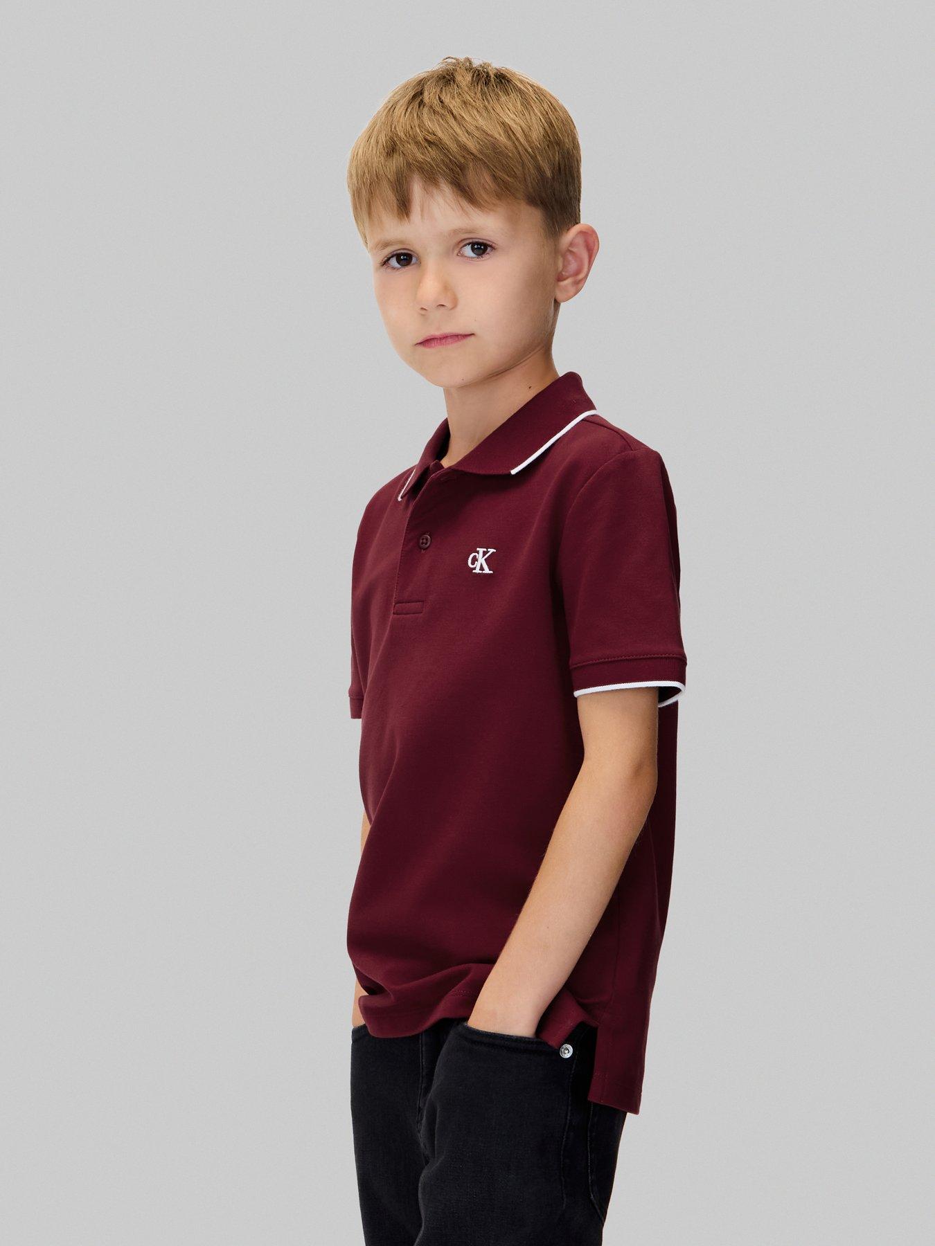 Image 3 of 6 of Calvin Klein Jeans Boys Tipping Regular Short Sleeve Polo - Raspberry Chocolate