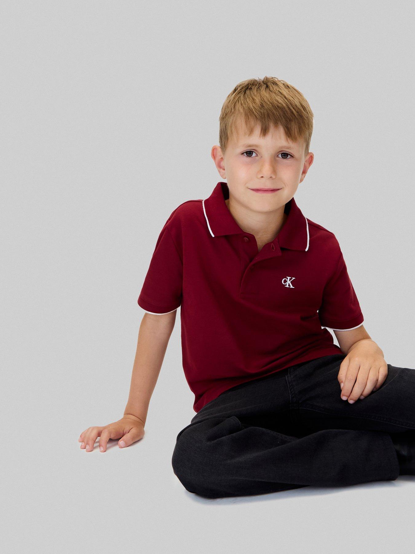 Image 4 of 6 of Calvin Klein Jeans Boys Tipping Regular Short Sleeve Polo - Raspberry Chocolate