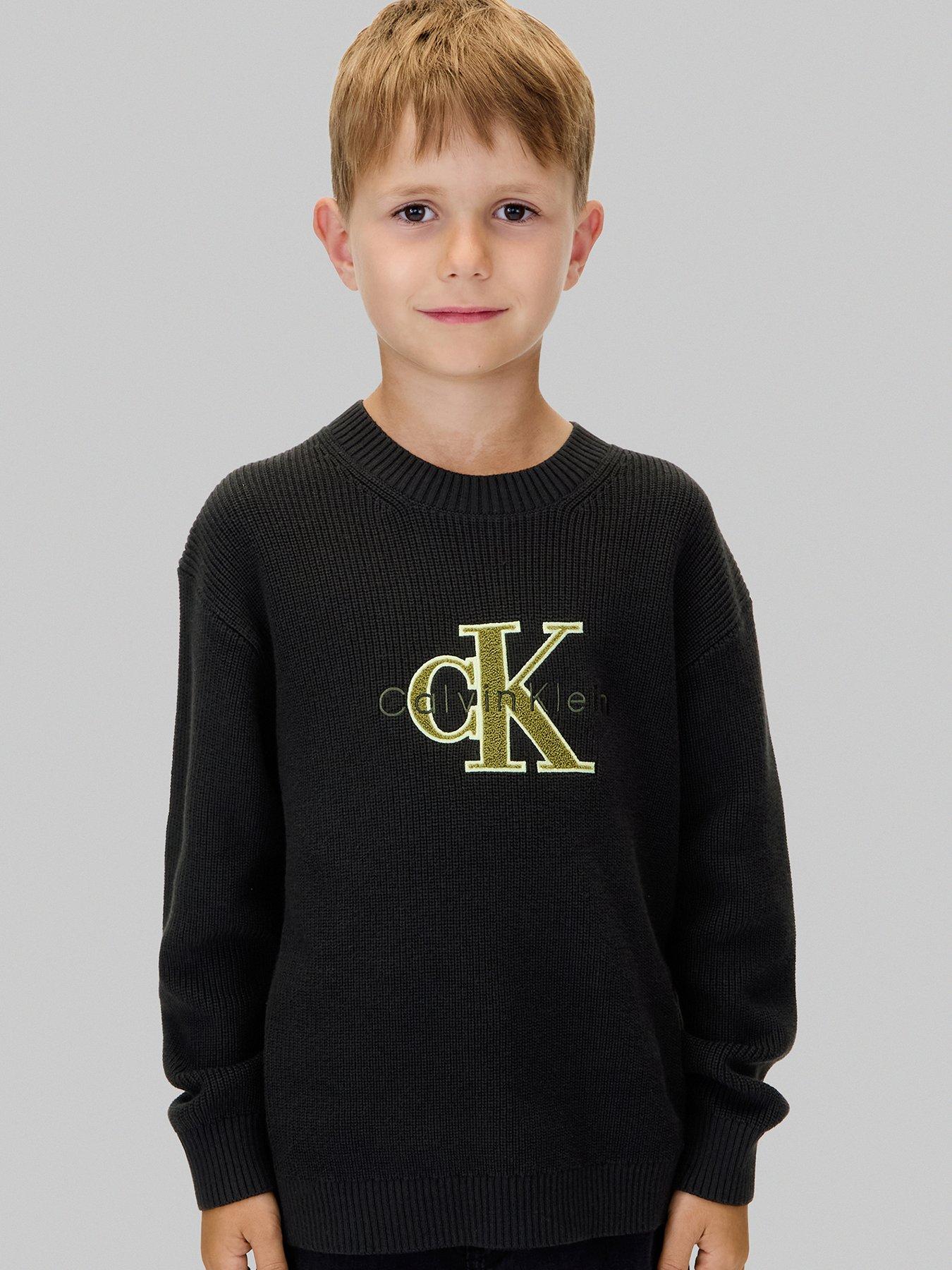 Image 1 of 6 of Calvin Klein Jeans Boys Towelling CK Stitch Jumper - Black