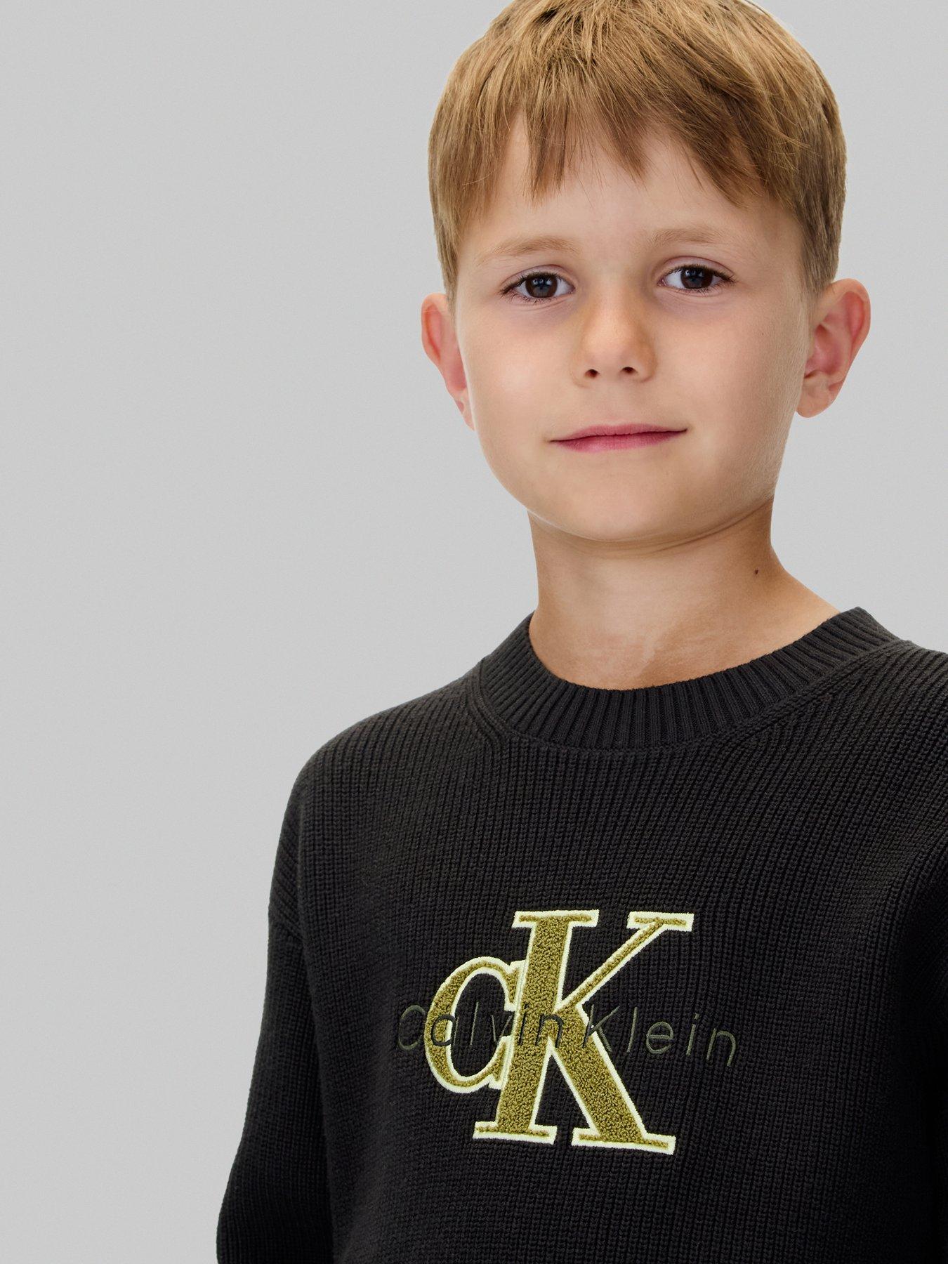 Image 4 of 6 of Calvin Klein Jeans Boys Towelling CK Stitch Jumper - Black