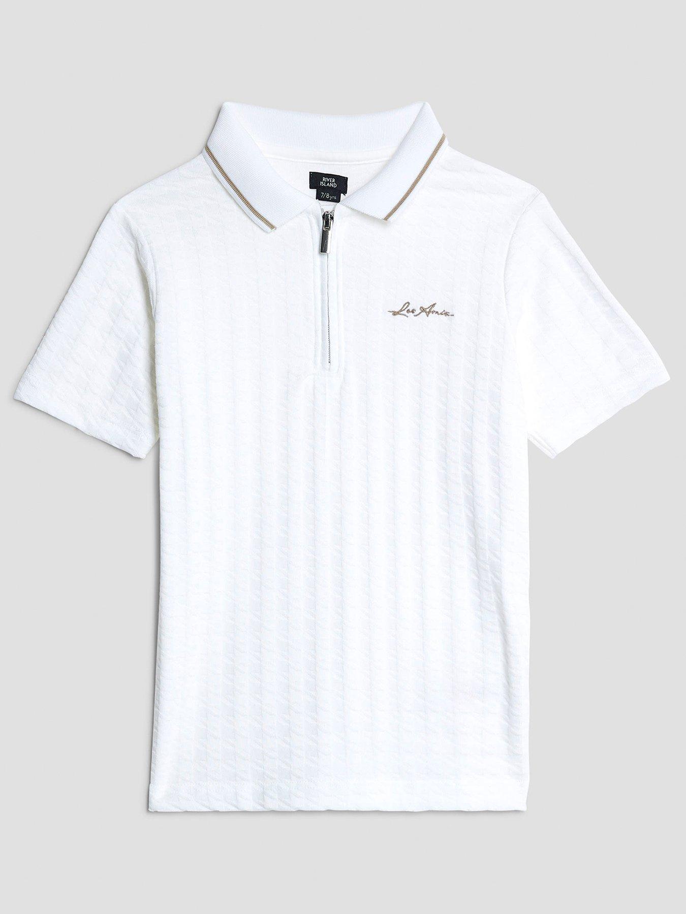 undefined Older Boys Dogtooth Textured Polo - White