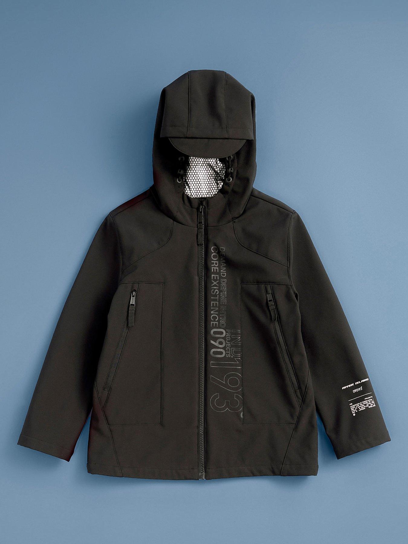undefined Older Boys Hooded Printed Jacket - Black