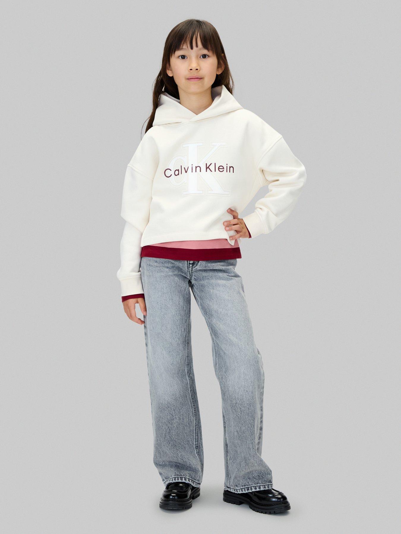 Image 3 of 5 of Calvin Klein Jeans Girls Festive Graphic Fleece Hoodie - Beige