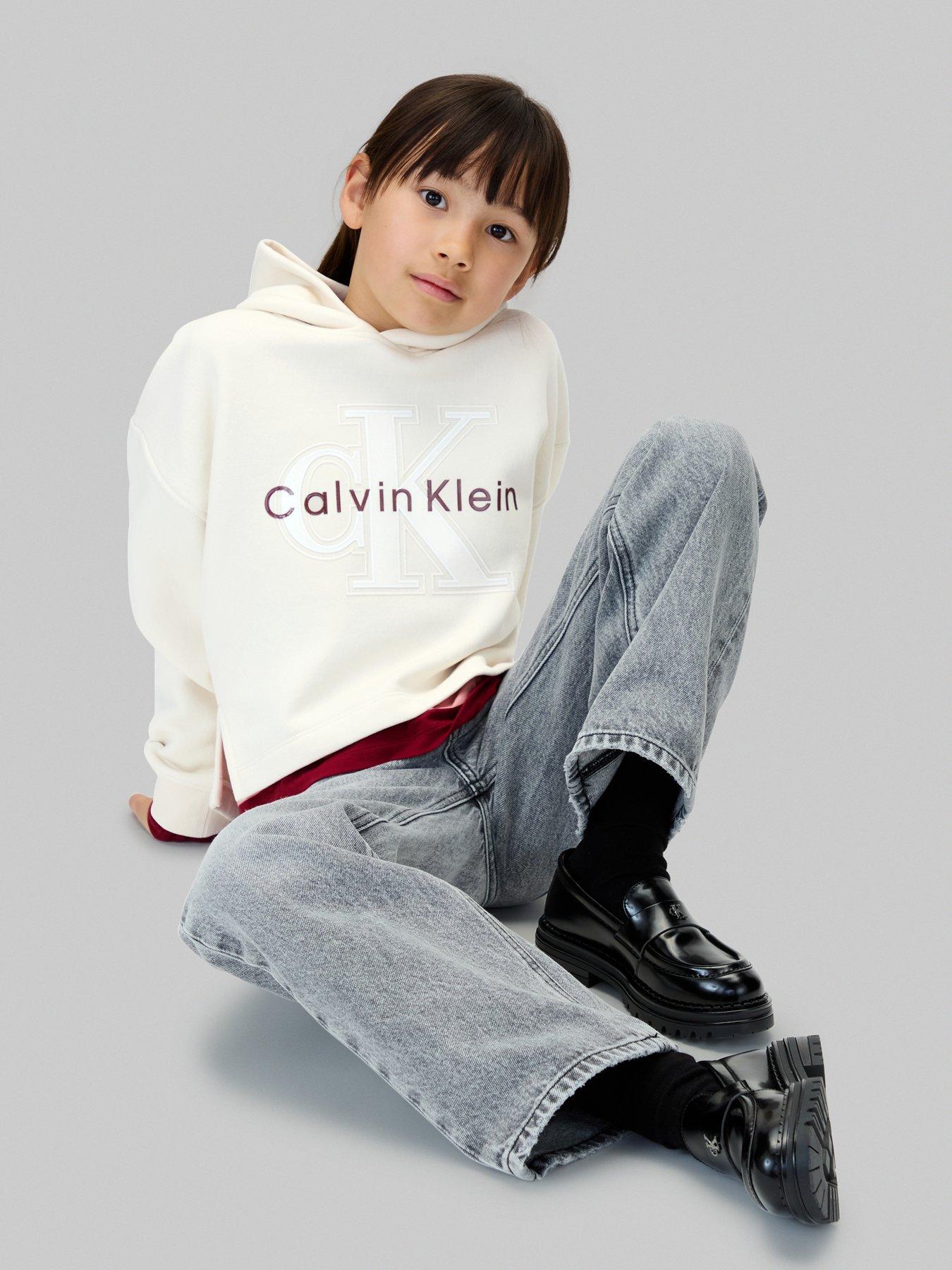 Image 4 of 5 of Calvin Klein Jeans Girls Festive Graphic Fleece Hoodie - Beige