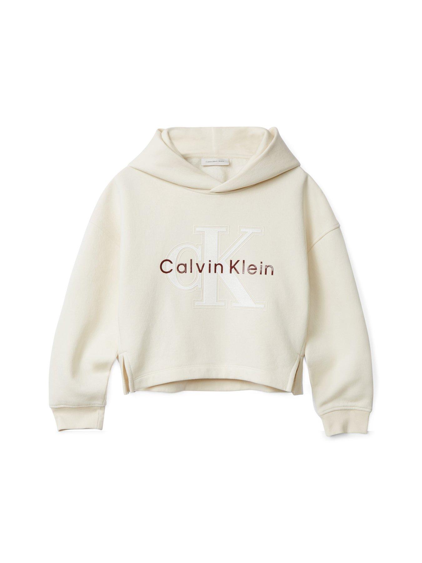 Image 5 of 5 of Calvin Klein Jeans Girls Festive Graphic Fleece Hoodie - Beige