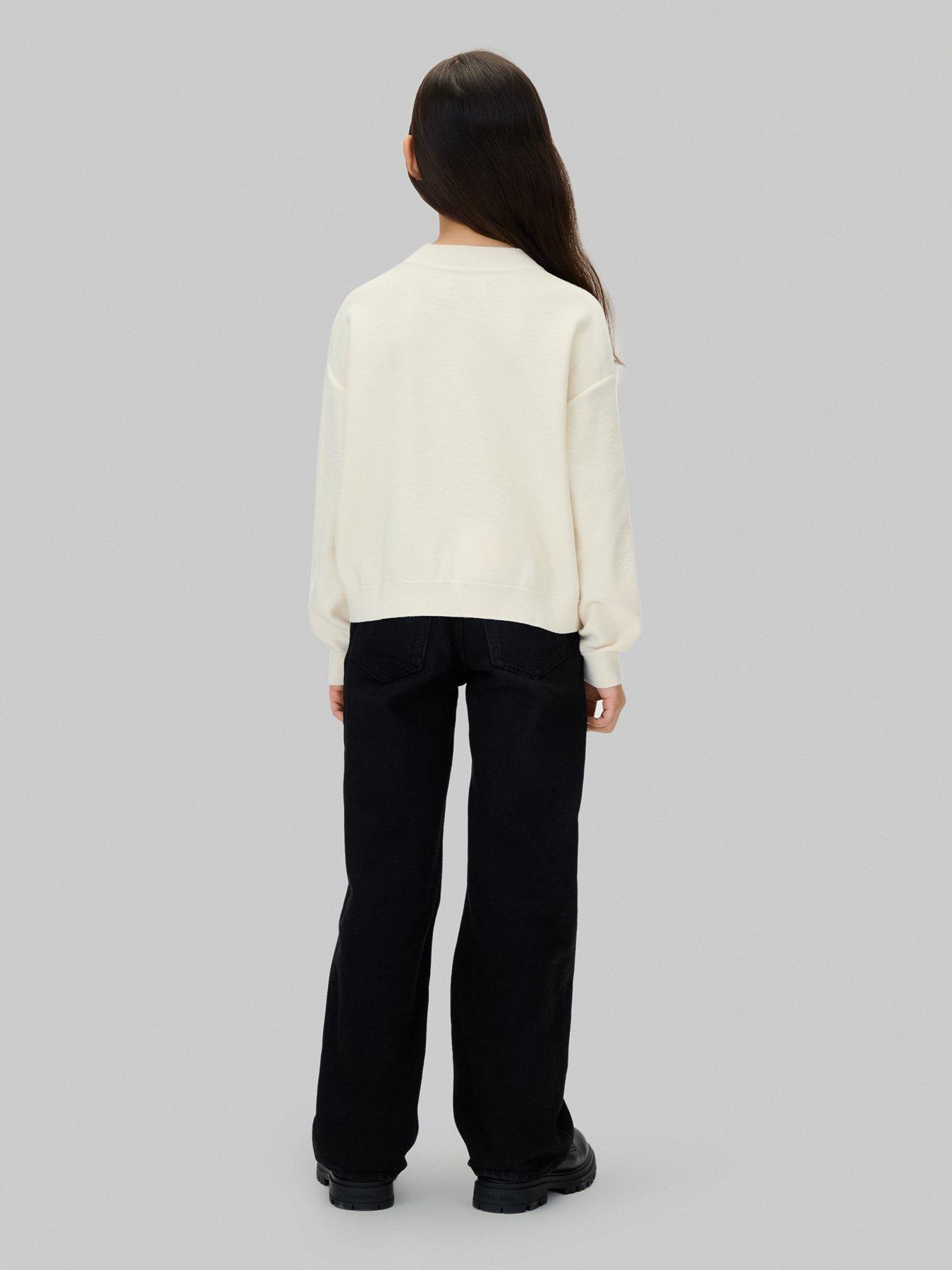 Image 2 of 5 of Calvin Klein Jeans Girls Script Logo Graphic Crewneck Jumper - Whitecap Gray
