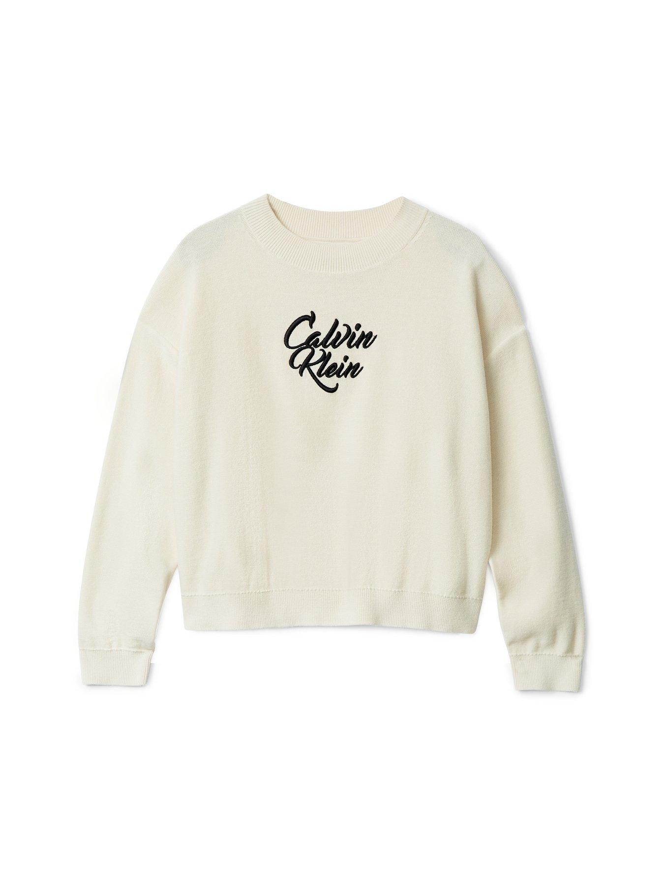 Image 5 of 5 of Calvin Klein Jeans Girls Script Logo Graphic Crewneck Jumper - Whitecap Gray