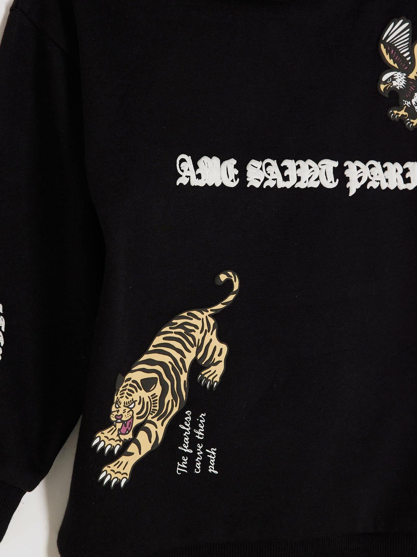  image of river-island-mini-boys-back-print-badge-gothic-hoodie-set-black