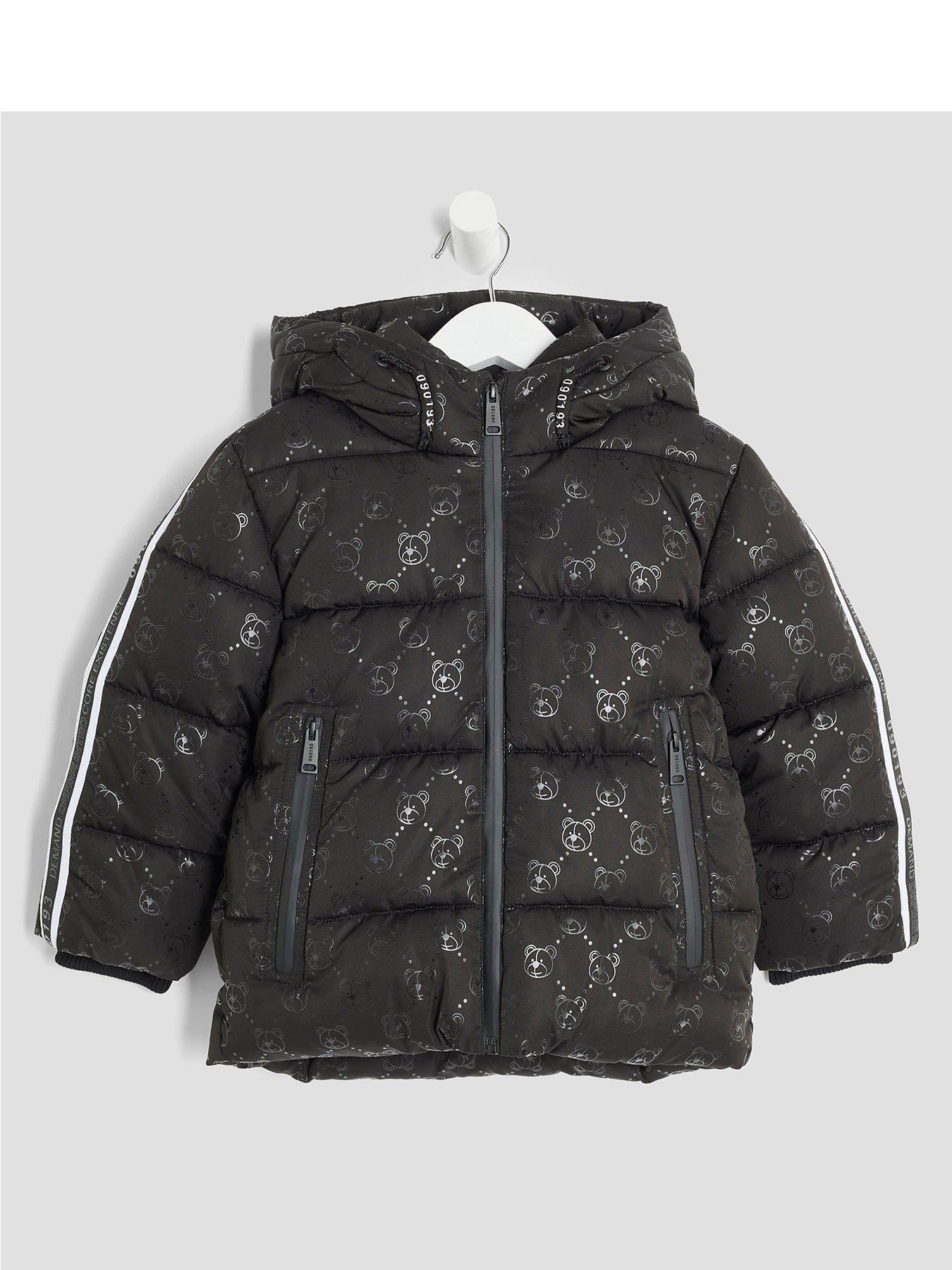 undefined Mini Boys Bear Padded Coat - Black